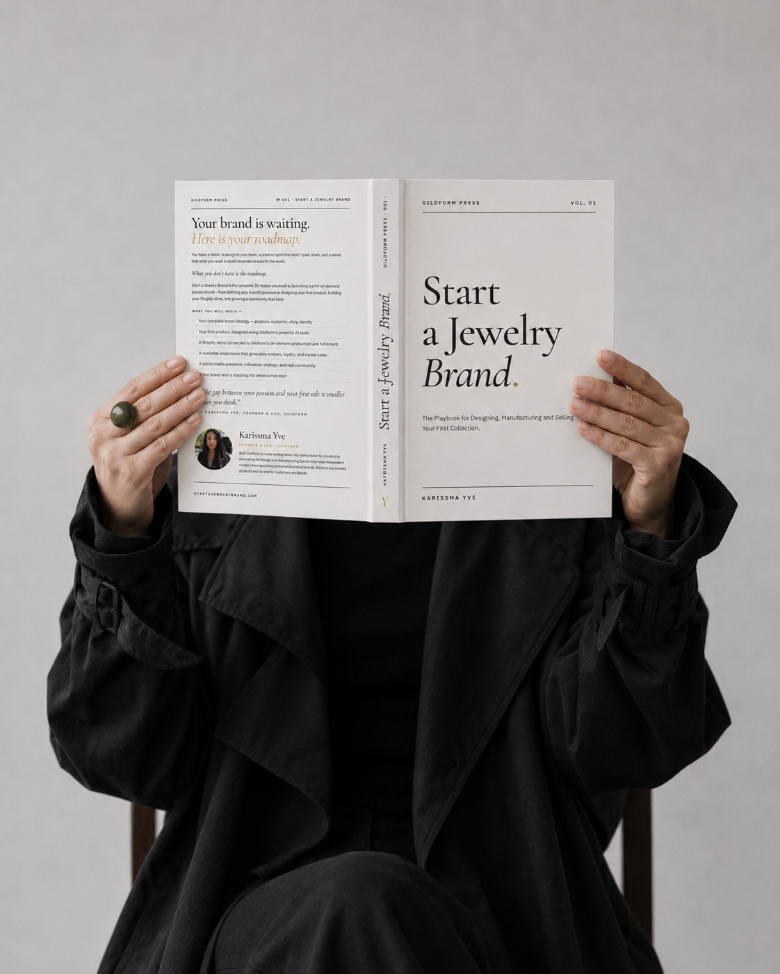 Start A Jewelry Brand held open, showing the front and back cover spread