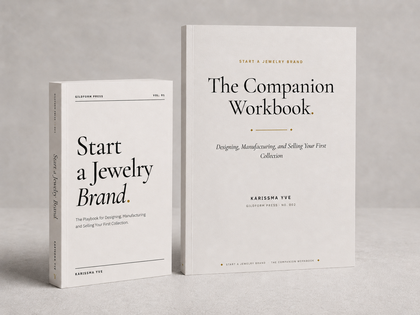 Start A Jewelry Brand and The Companion Workbook standing side by side in a studio setting